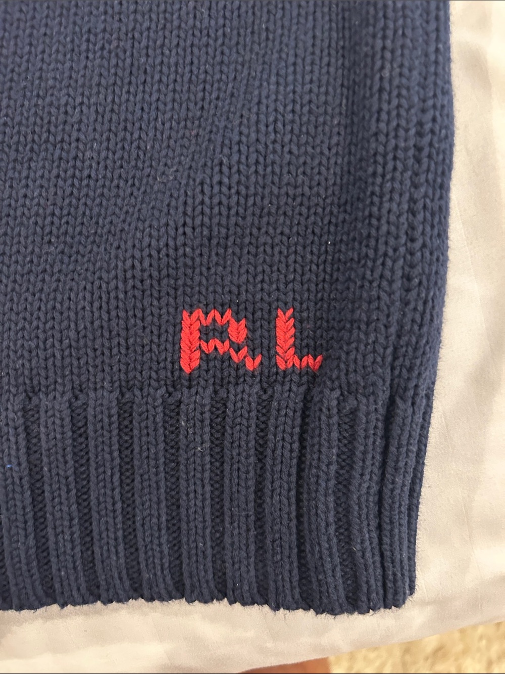 Polo by Ralph Lauren Navy Crewneck Sweater with Flag boys size L 14-16 - Picture 2 of 3